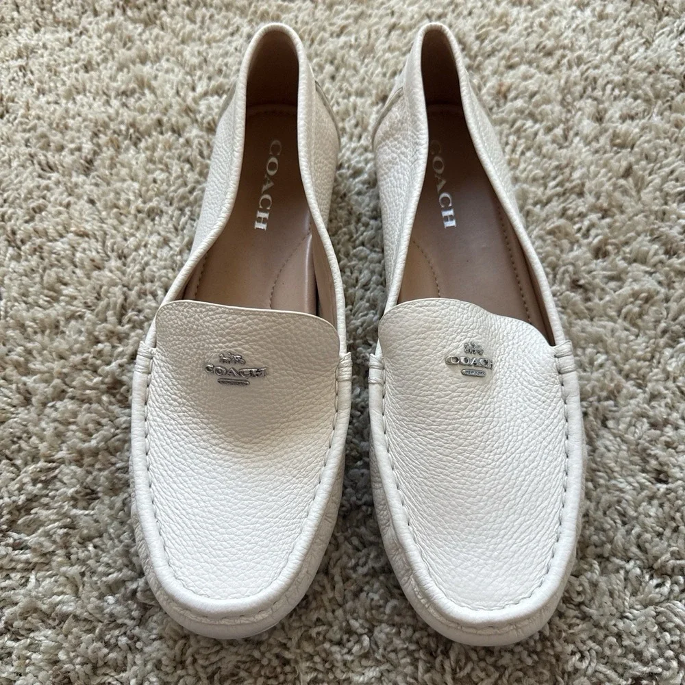 Coach Marley Leather Driver Loafers Chalk/White - Women's 10B - Brand New No Box